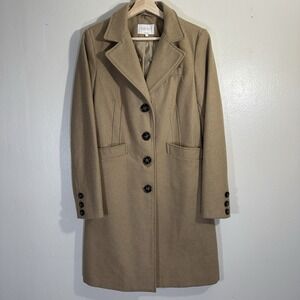 Laundry By Shelli Segal Women's M Tan Wool Lapel Pea Coat